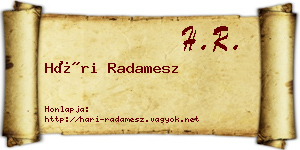 Hári Radamesz névjegykártya